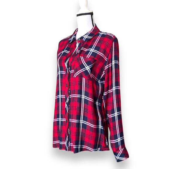 Rails Hunter Plaid Flannel Shirt S/M Cherry Red Navy White Button Long Sleeve - Picture 5 of 13